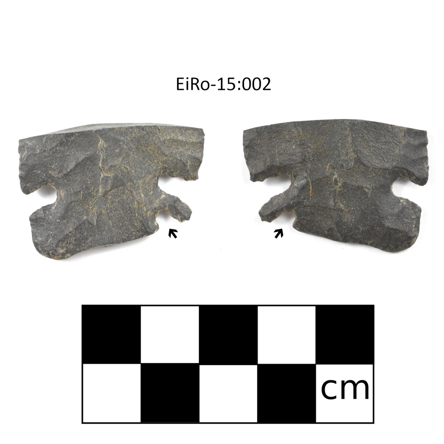 EiRo-15: 002, Lehman Phase Projectile Point base, made from dacite. Top 10 sites, BC.