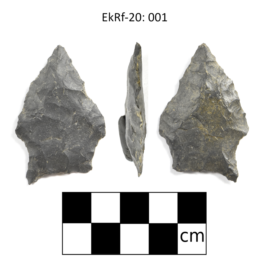 EkRf-20: 001, an Early Nesikep Tradition Projectile Point made from dacite.